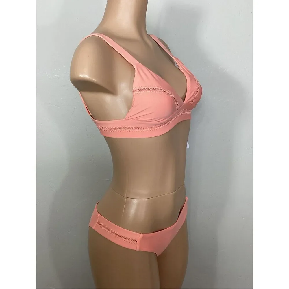 New. Pilyq coral stitched teeny bikini. M-top/L-bottom. Retails $179
